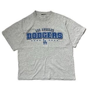 VINTAGE LA DODGERS GRAY AND BLUE TEE BLOCK LETTERS